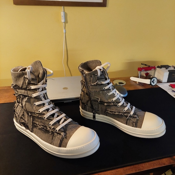 Rick Owens DRKSHDW Slashed Sneakers Mineral Pearl / Milk, size 11. - Picture 11 of 12